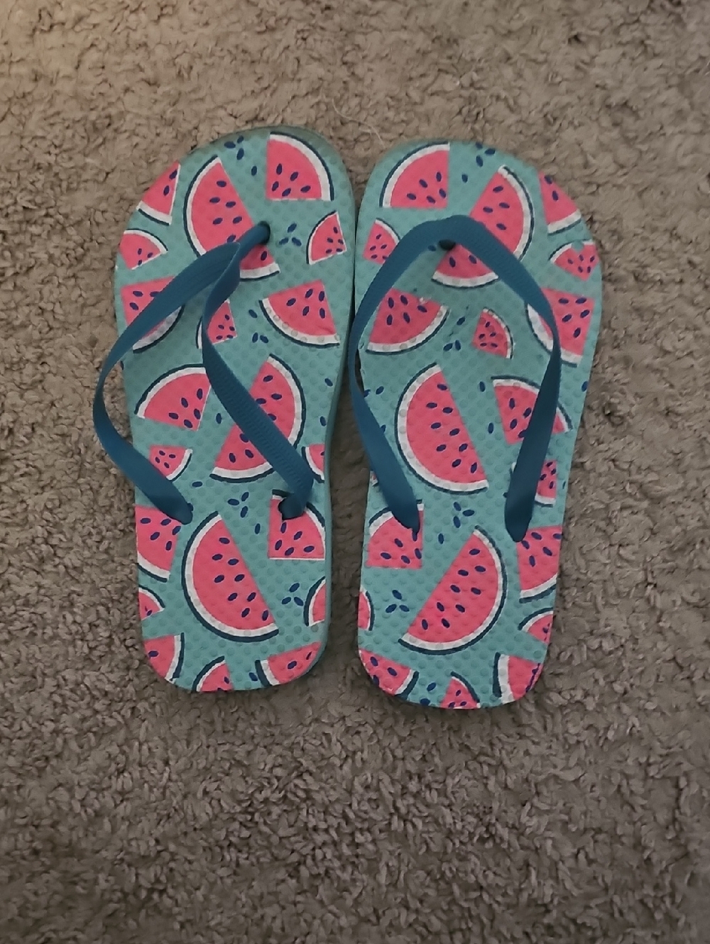 Kids Watermelon Print Flip Flops - Pink & Teal